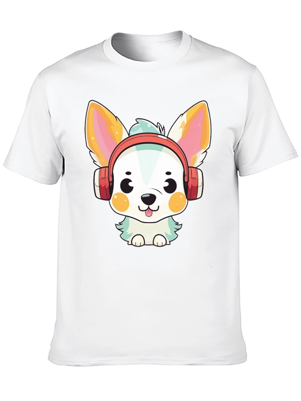 Cute Dog with Headphones Black T-Shirt
