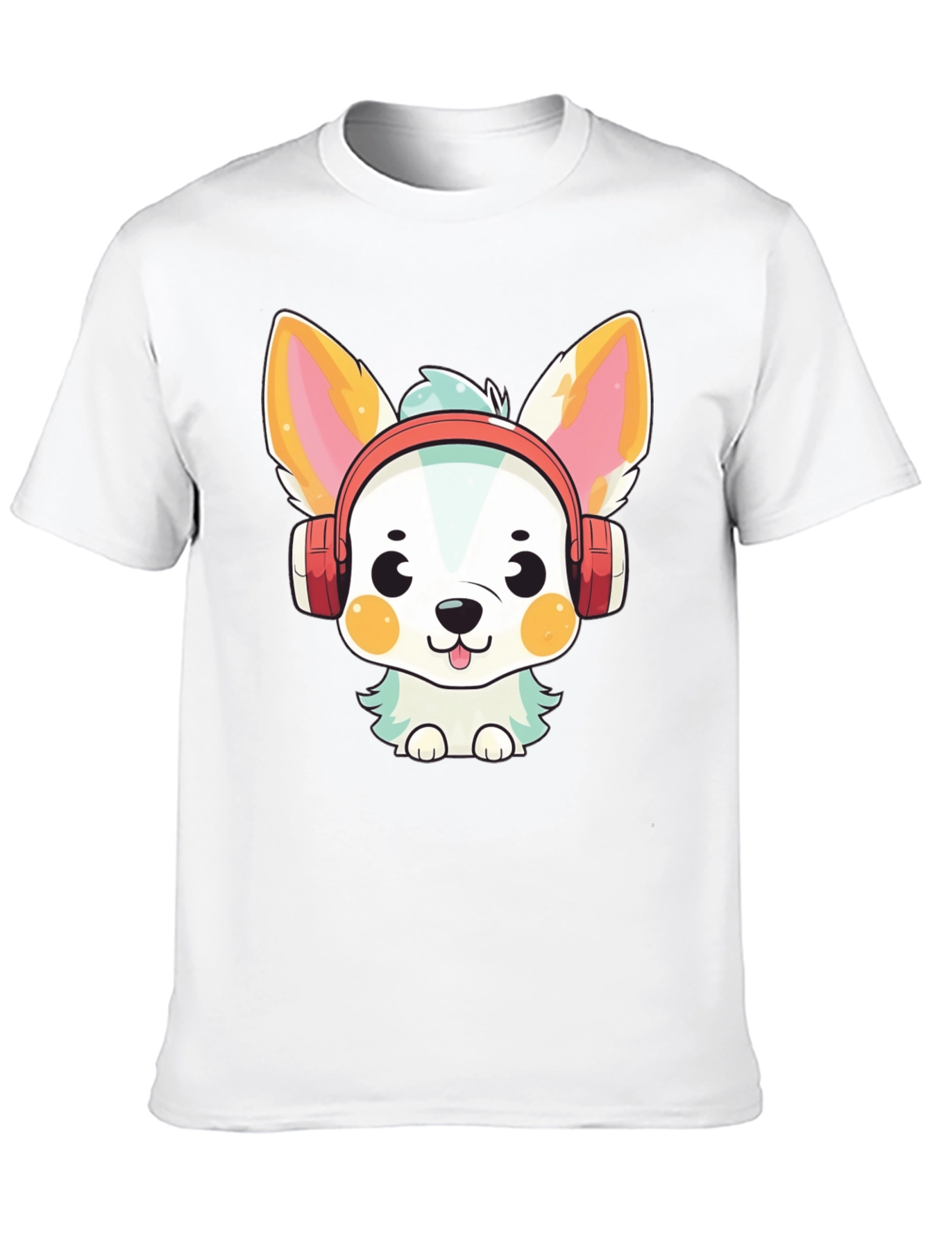 Cute Dog with Headphones Black T-Shirt