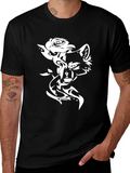 Stylish Black T-Shirt with Wolf & Rose Design