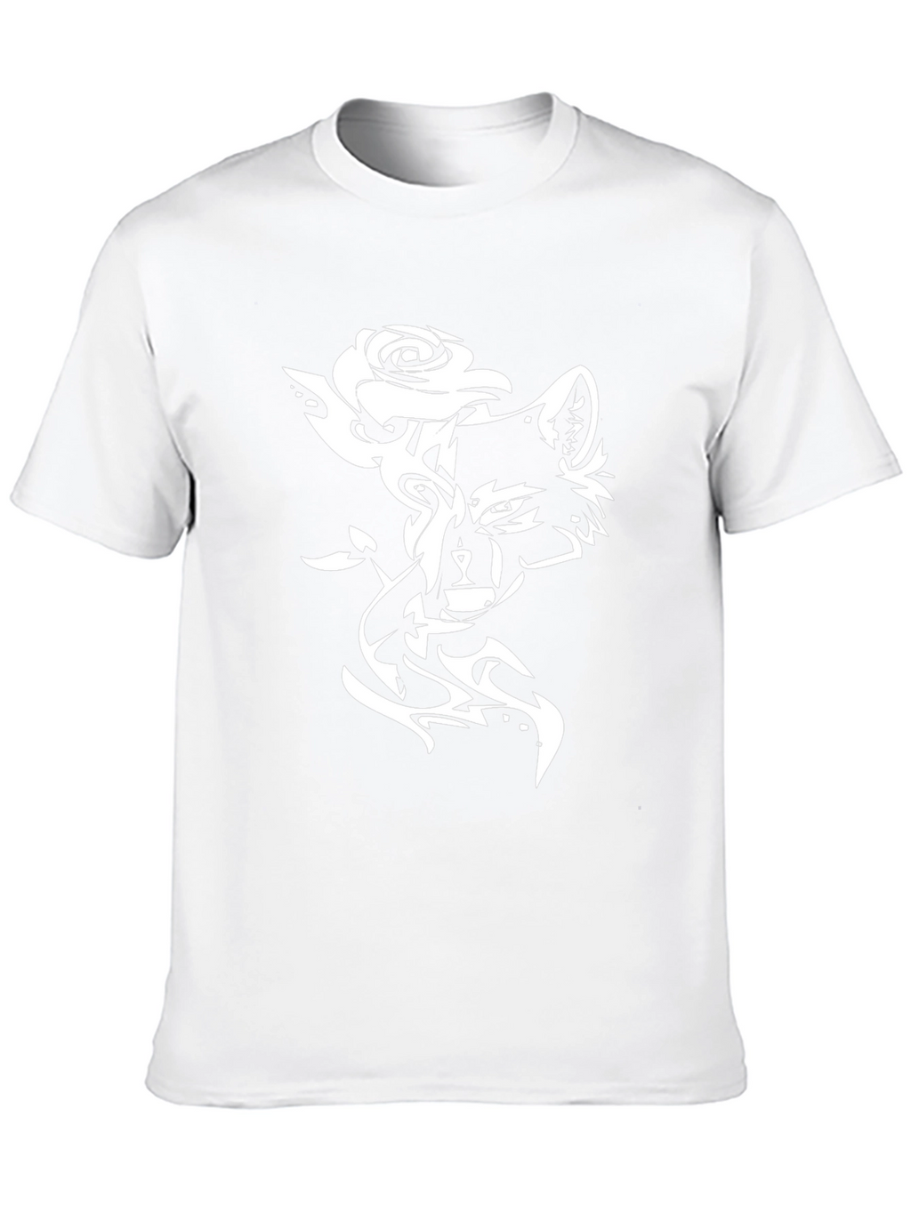 Stylish Black T-Shirt with Wolf & Rose Design