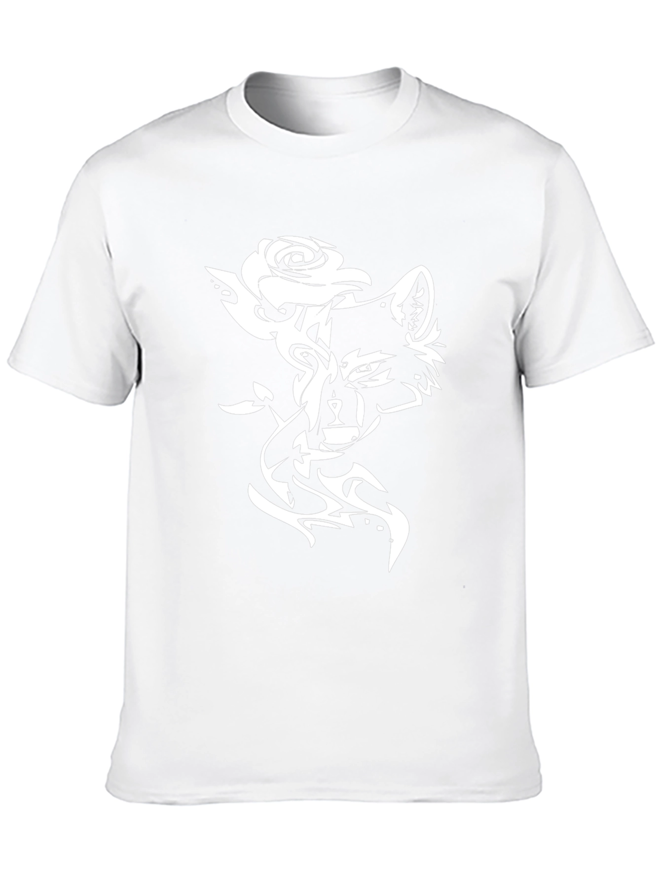 Stylish Black T-Shirt with Wolf & Rose Design