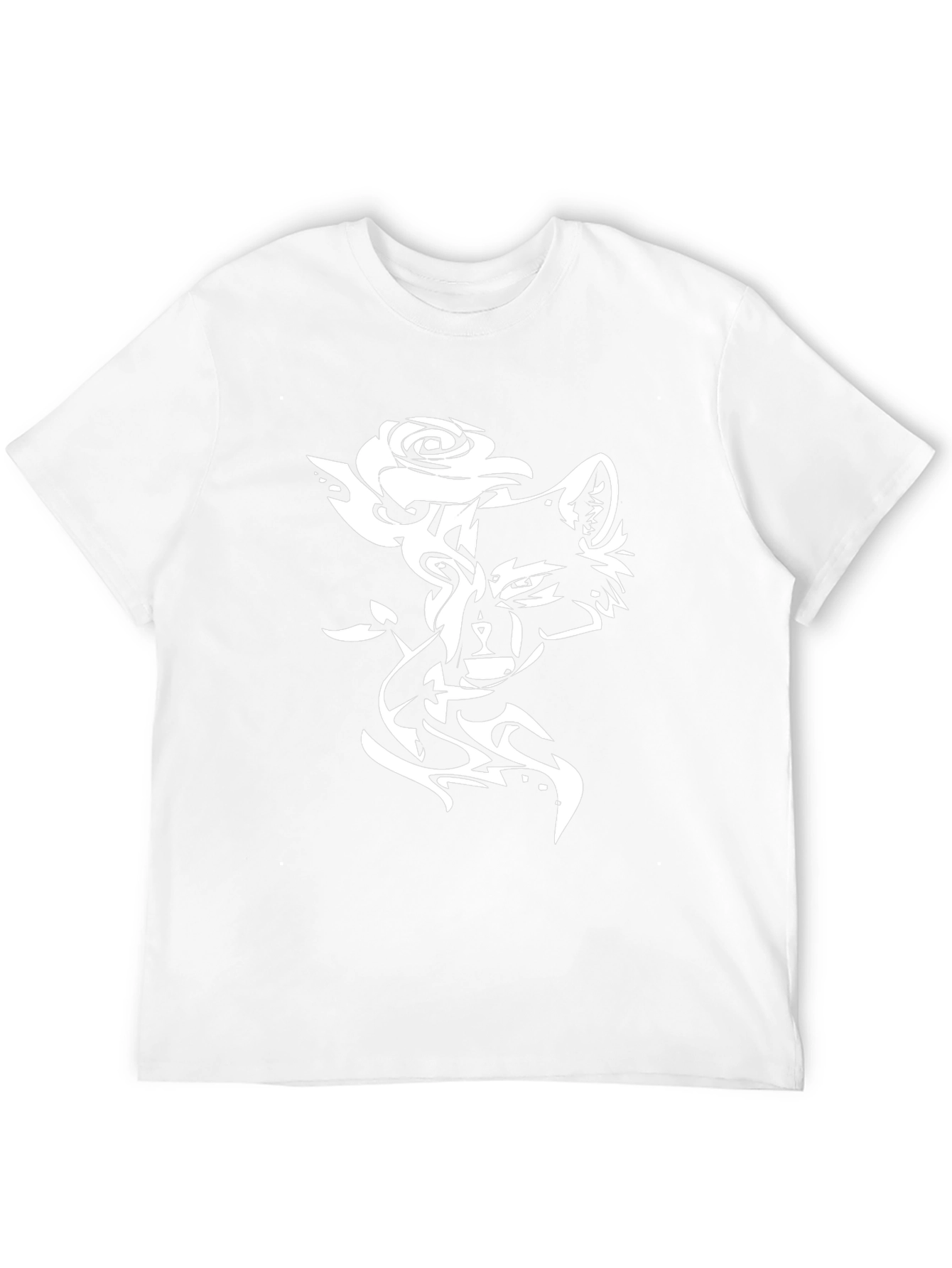 Stylish Black T-Shirt with Wolf & Rose Design