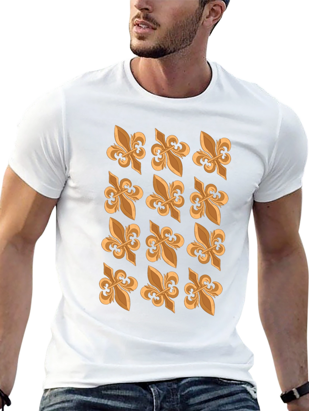 Fleur-de-Lis Patterned Black T-Shirt