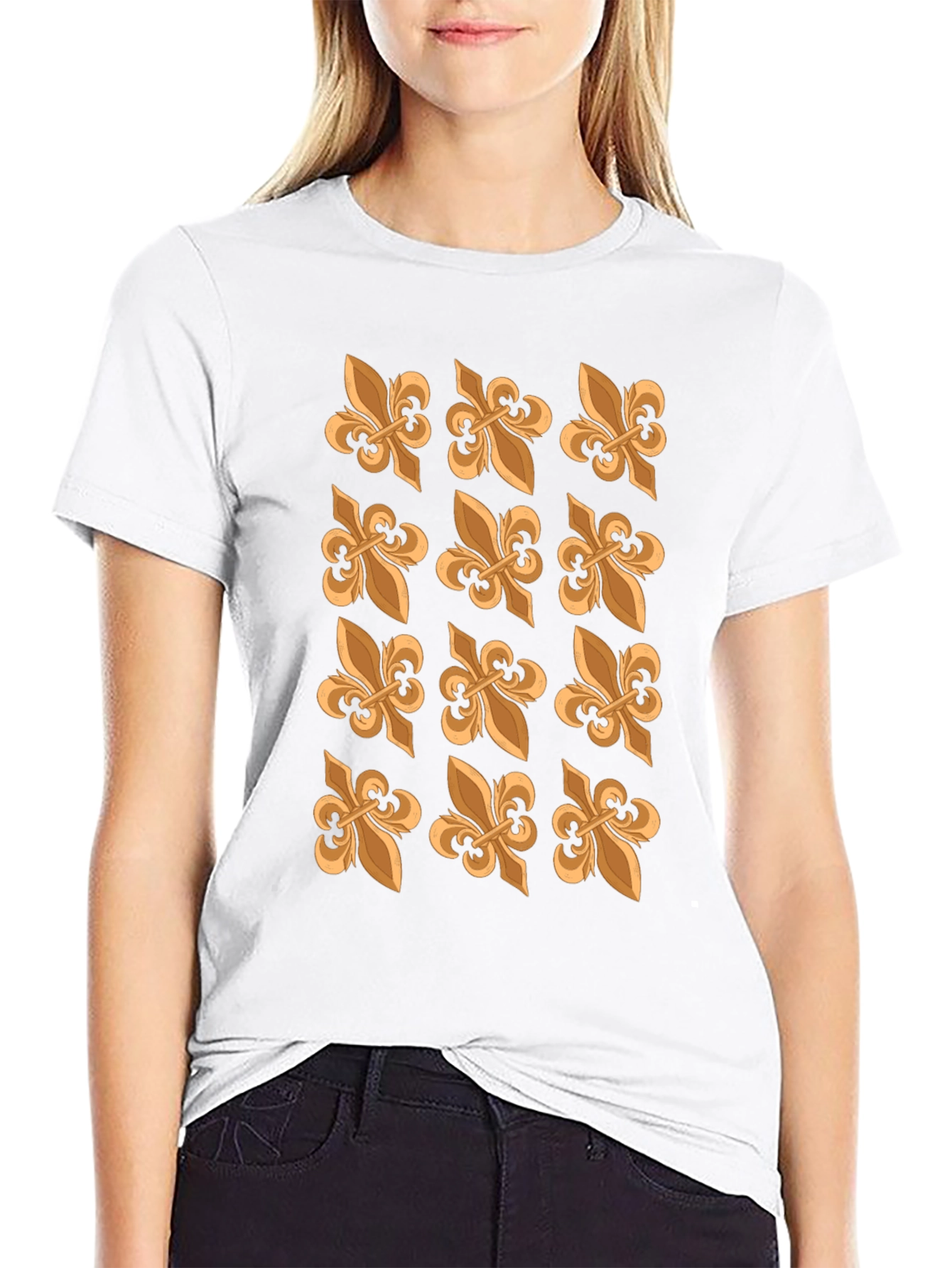 Fleur-de-Lis Patterned Black T-Shirt