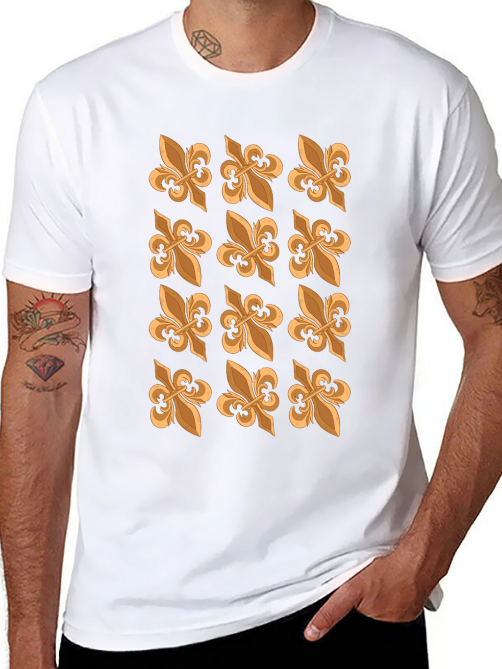 Fleur-de-Lis Patterned Black T-Shirt
