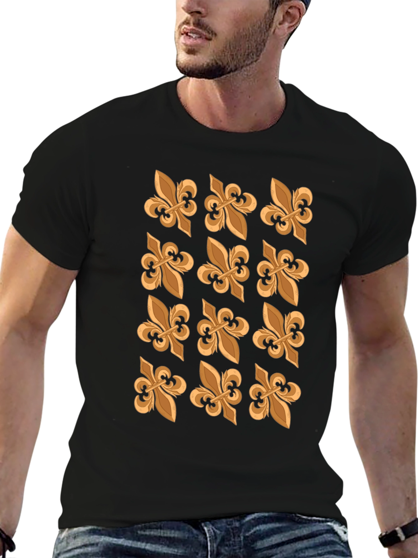 Fleur-de-Lis Patterned Black T-Shirt