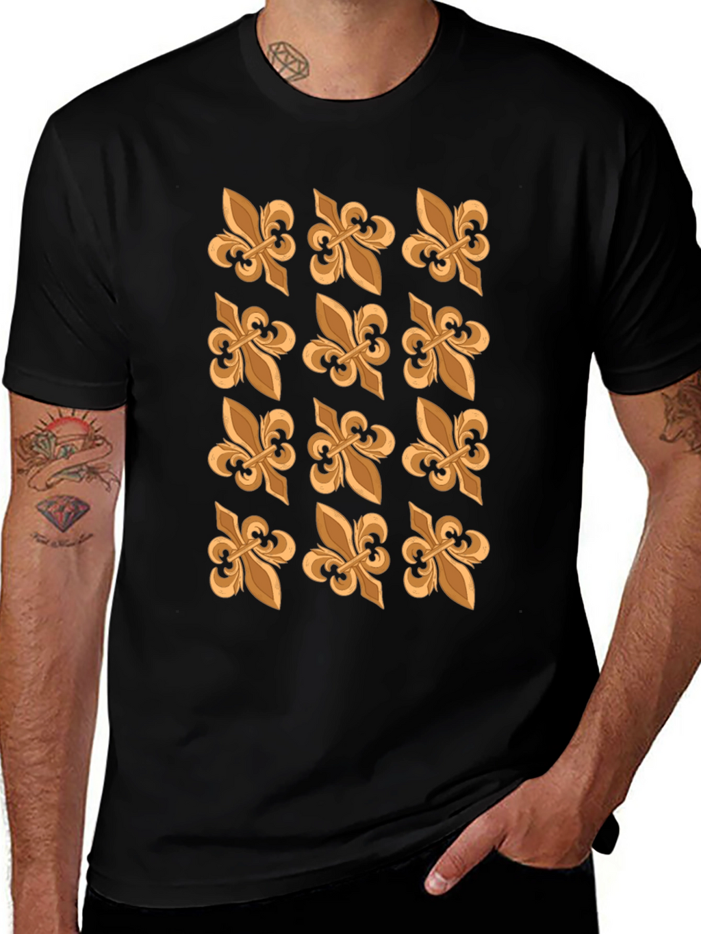 Fleur-de-Lis Patterned Black T-Shirt