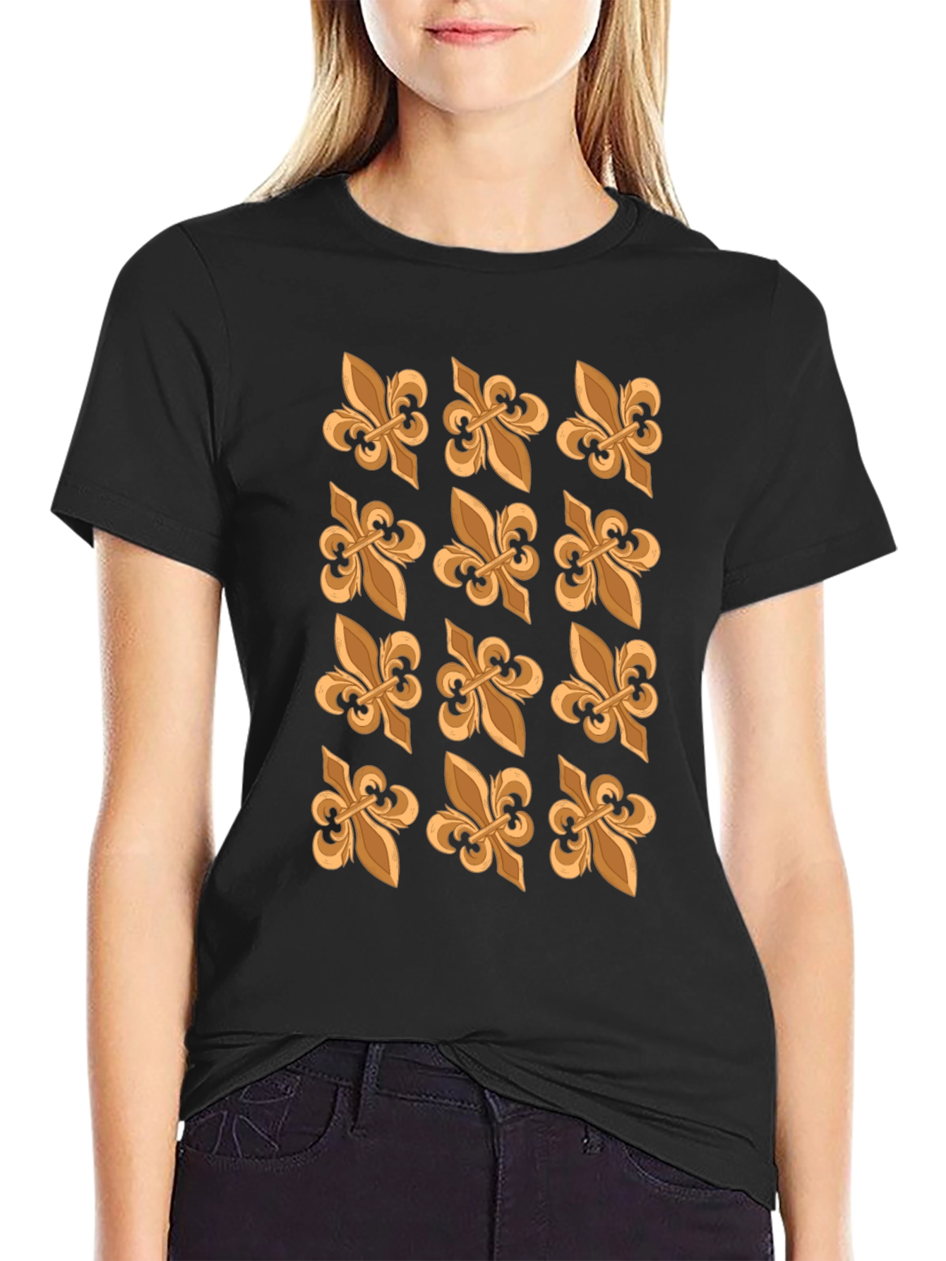 Fleur-de-Lis Patterned Black T-Shirt