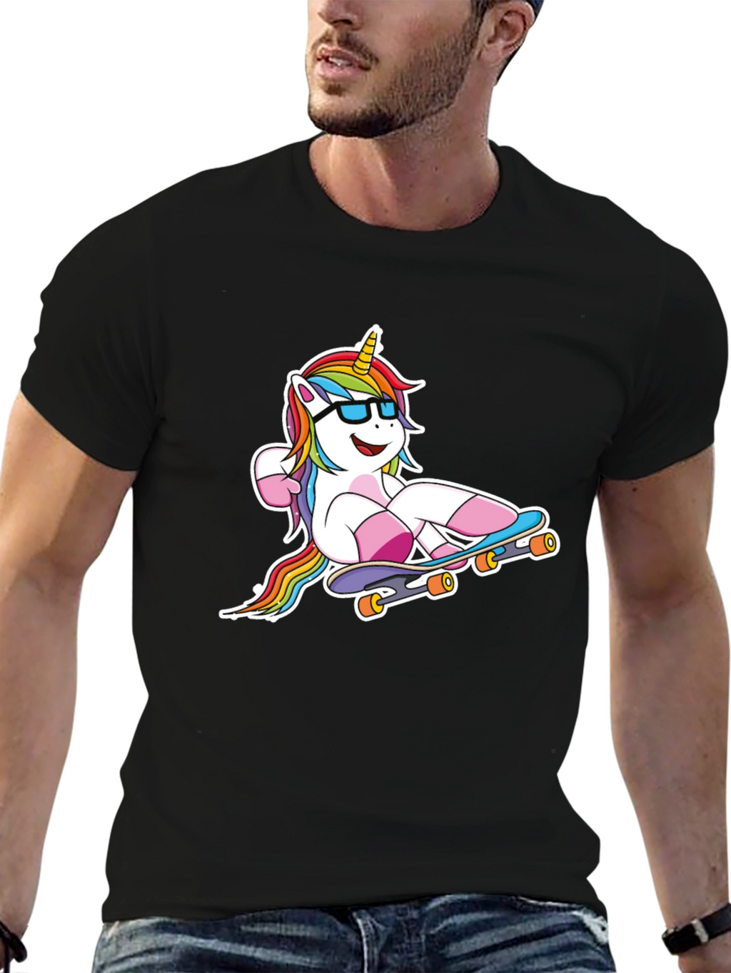 Unicorn Skateboarder Black T-Shirt