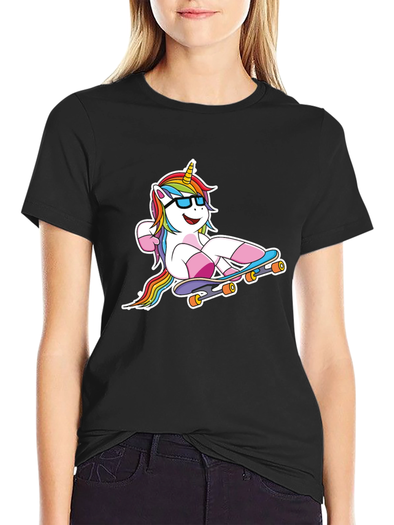 Unicorn Skateboarder Black T-Shirt