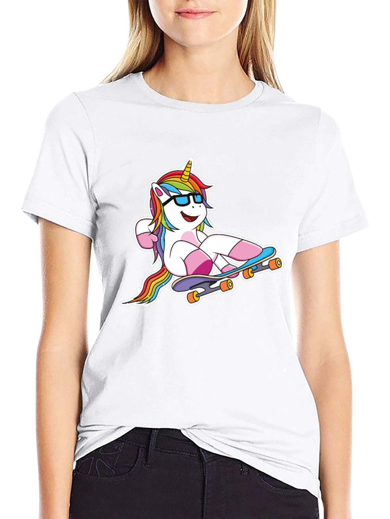 Unicorn Skateboarder Black T-Shirt