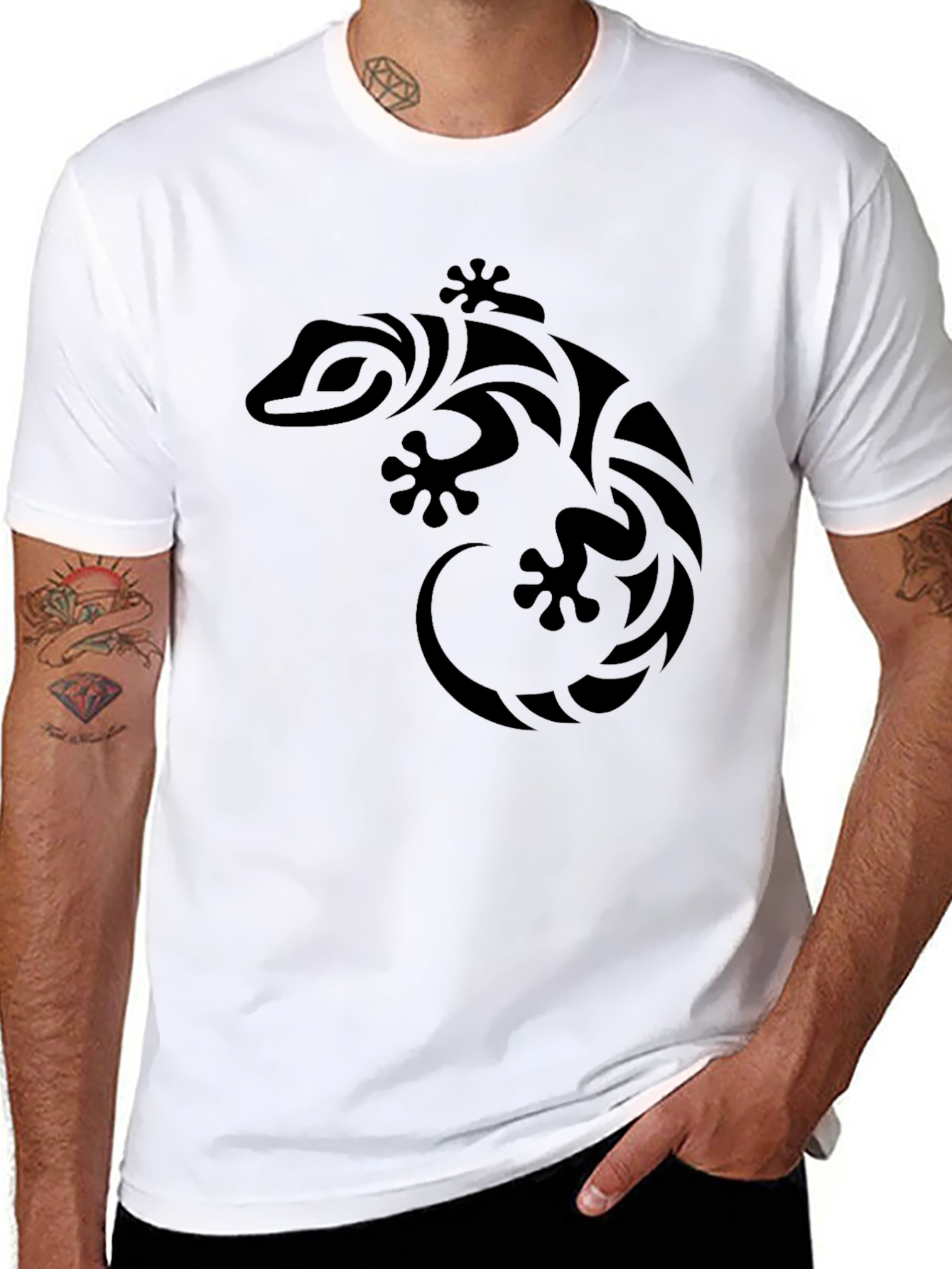 Tribal Gecko Graphic T-Shirt - Black