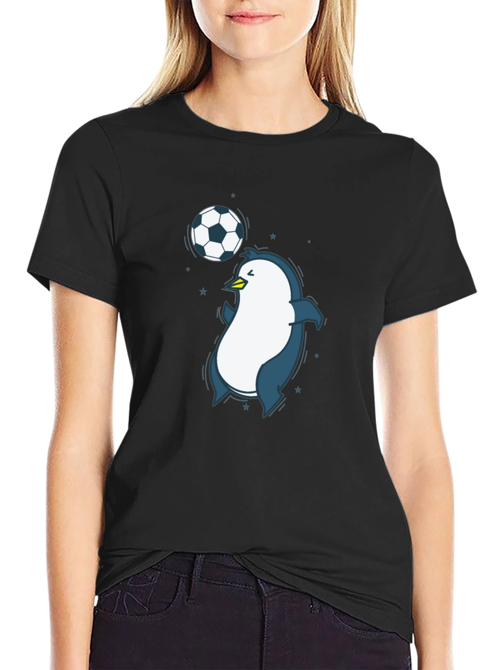Penguin Soccer Graphic Tee - Black Crew Neck T-Shirt