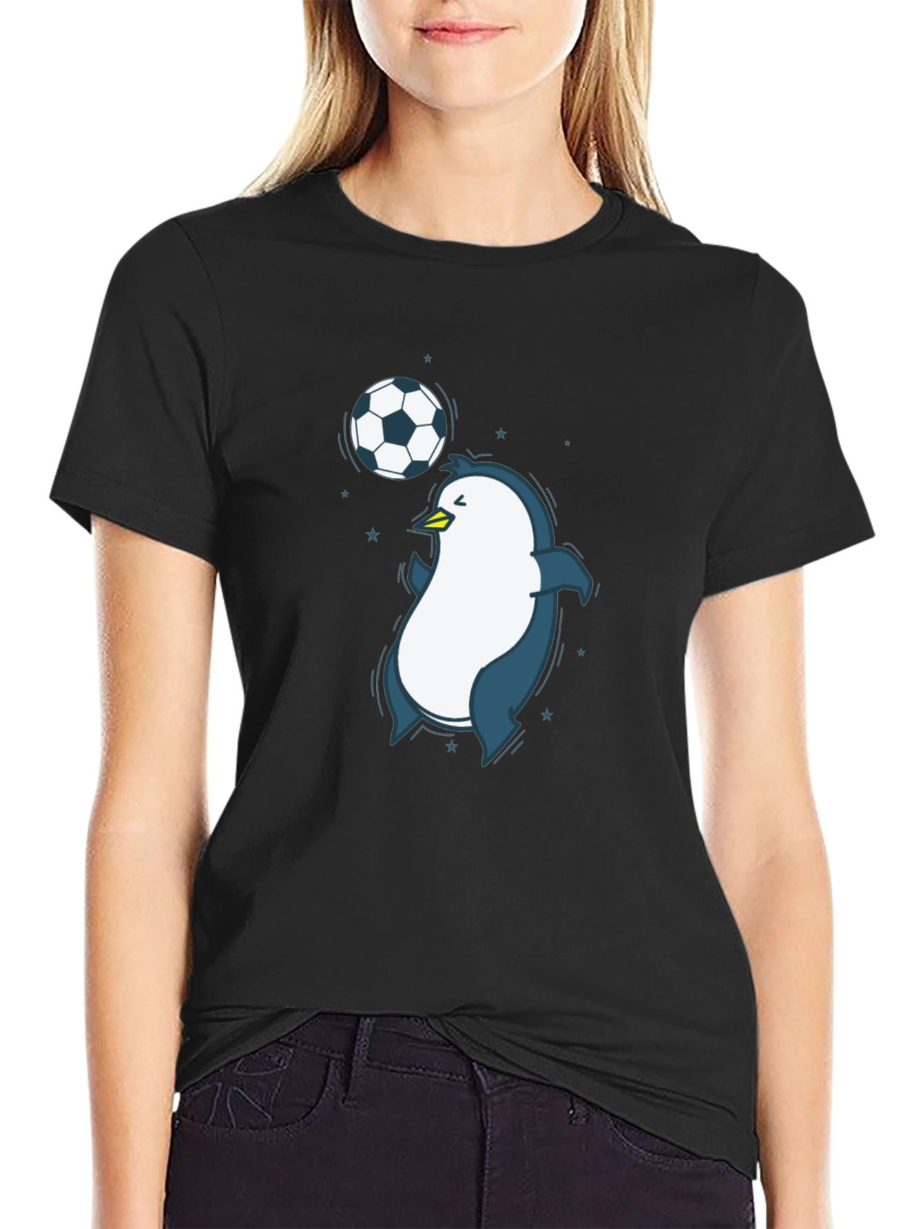 Penguin Soccer Graphic Tee - Black Crew Neck T-Shirt