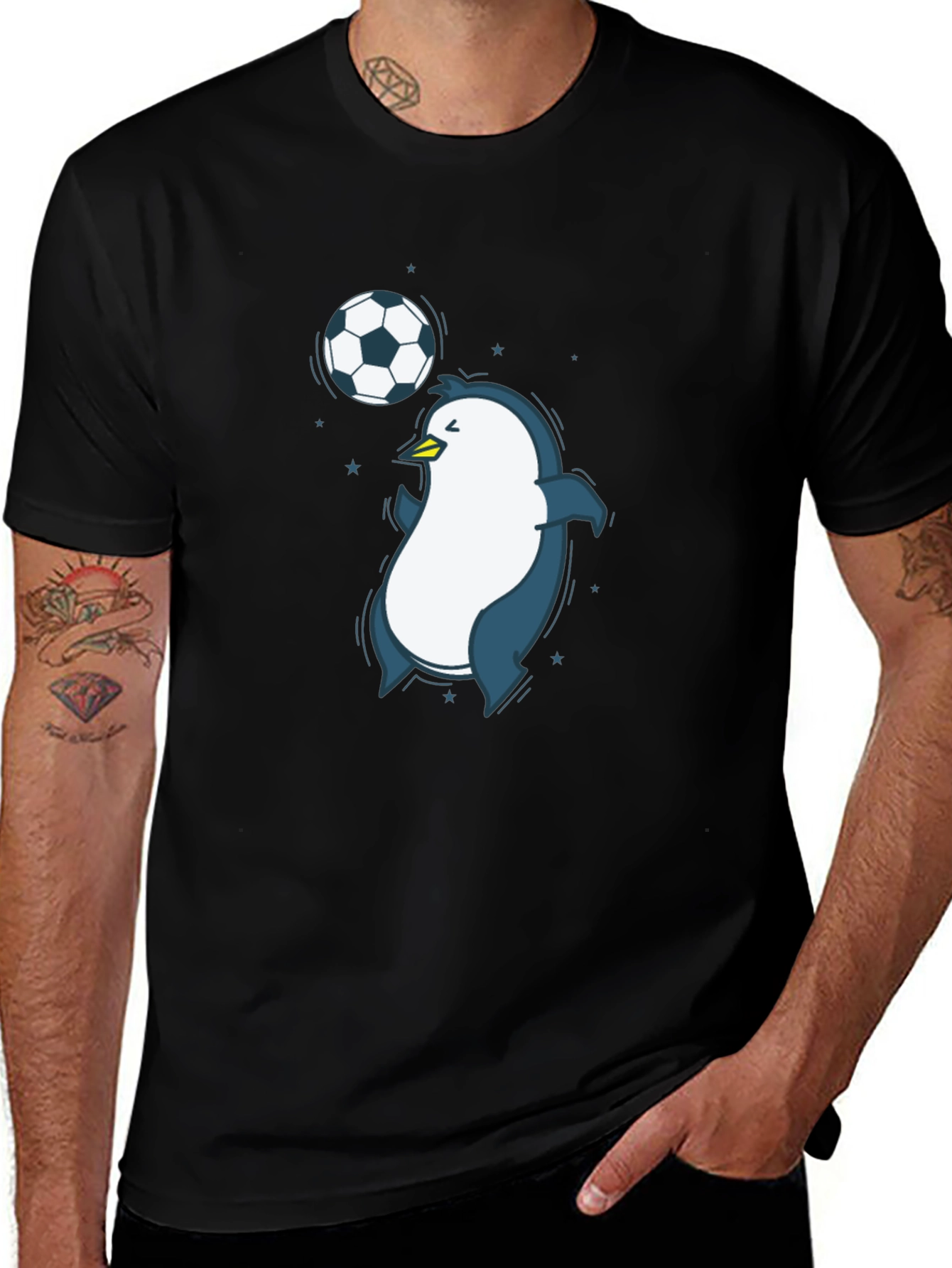 Penguin Soccer Graphic Tee - Black Crew Neck T-Shirt