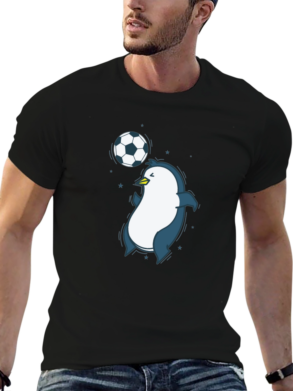 Penguin Soccer Graphic Tee - Black Crew Neck T-Shirt