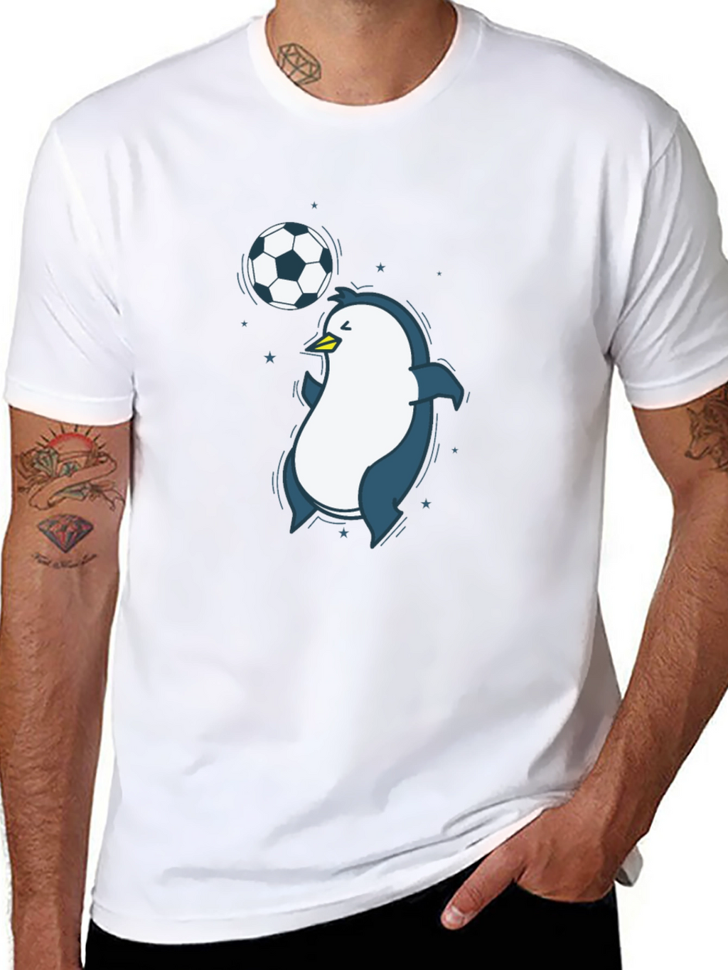 Penguin Soccer Graphic Tee - Black Crew Neck T-Shirt