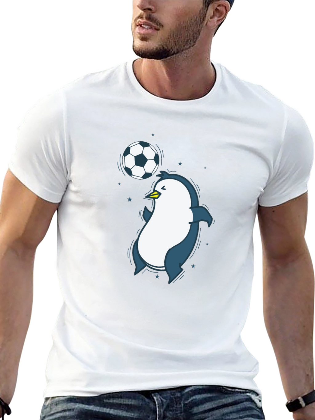 Penguin Soccer Graphic Tee - Black Crew Neck T-Shirt