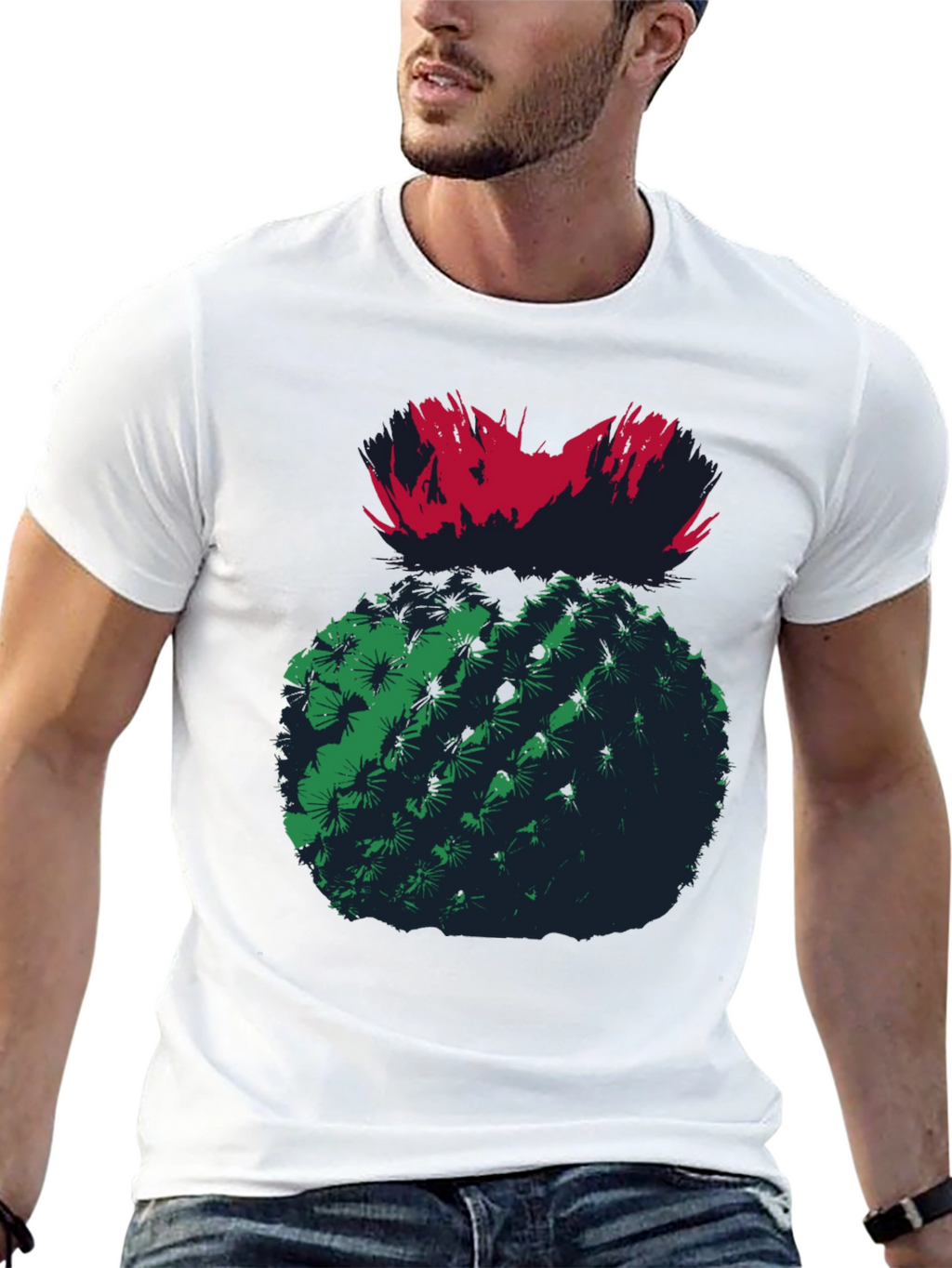 Cactus Graphic Tee - Unique Mens Black T-Shirt
