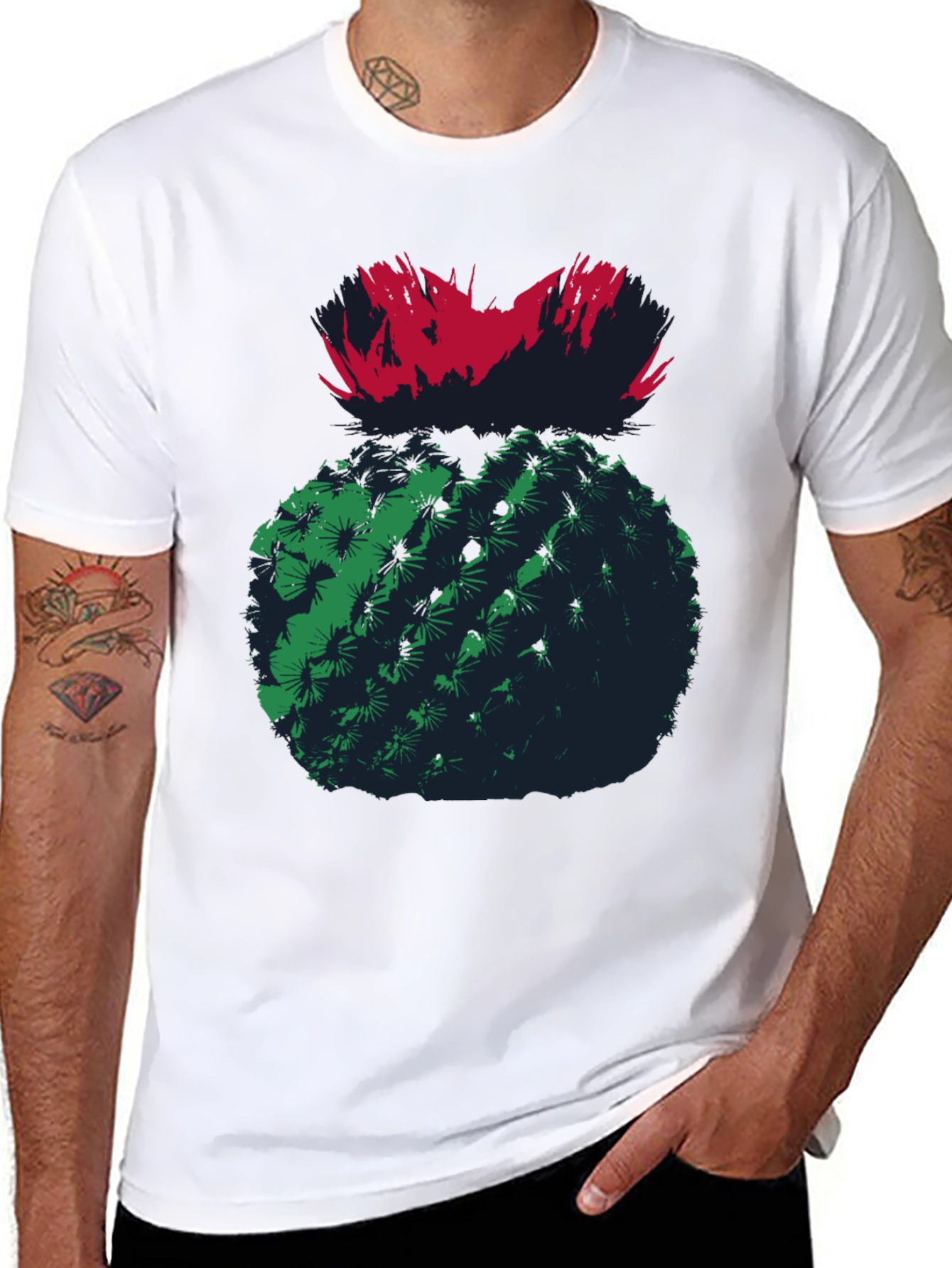 Cactus Graphic Tee - Unique Mens Black T-Shirt