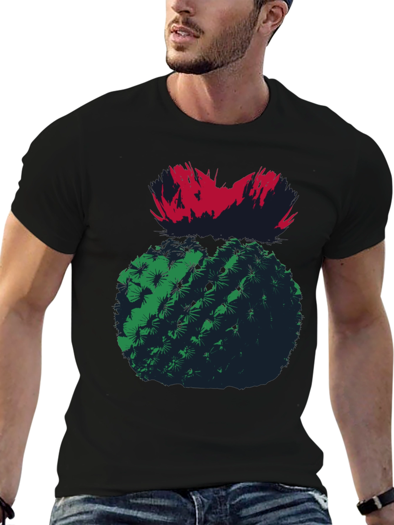 Cactus Graphic Tee - Unique Mens Black T-Shirt