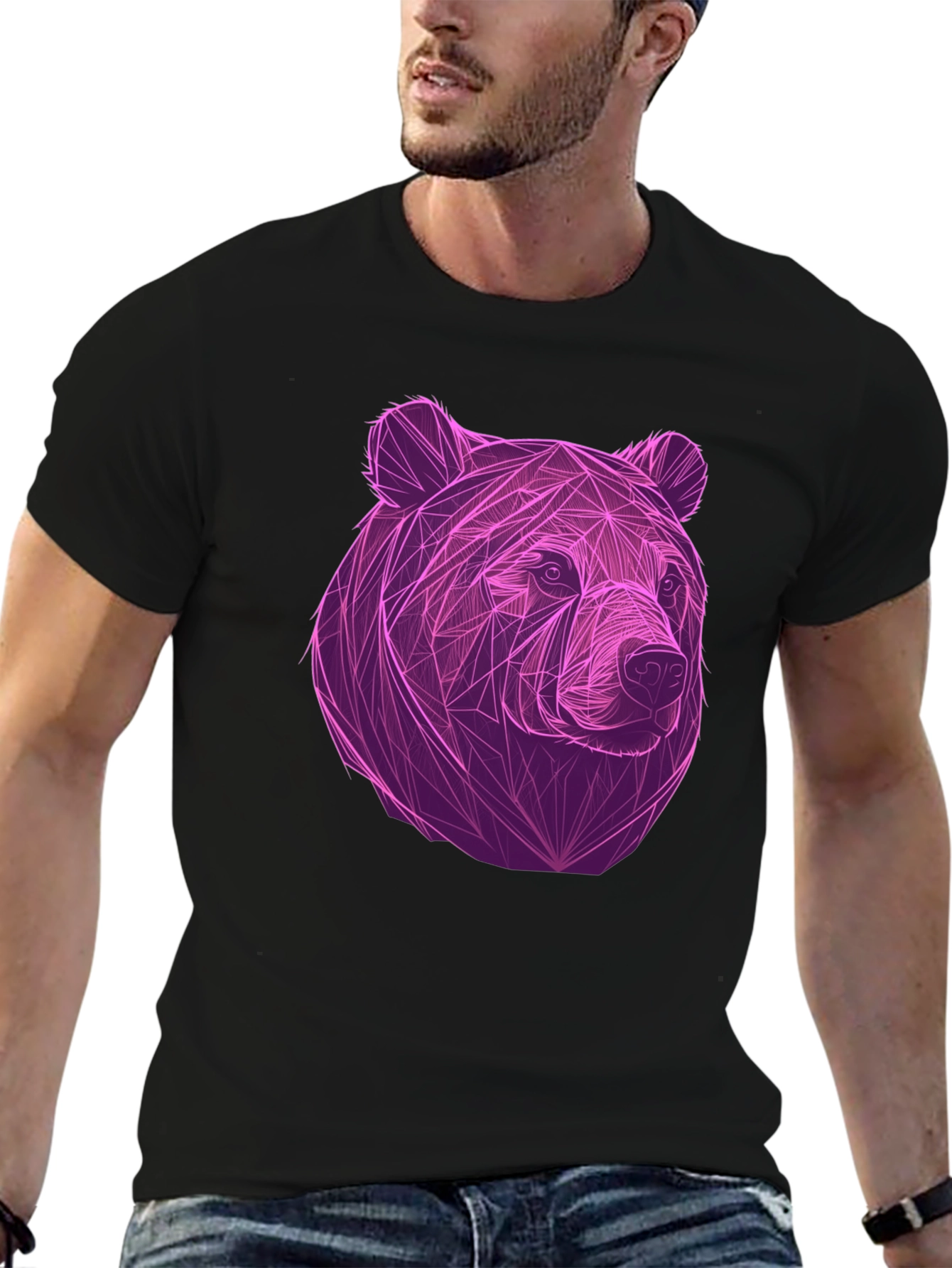 Geometric Bear Graphic Tee - Cool Mens Black T-Shirt