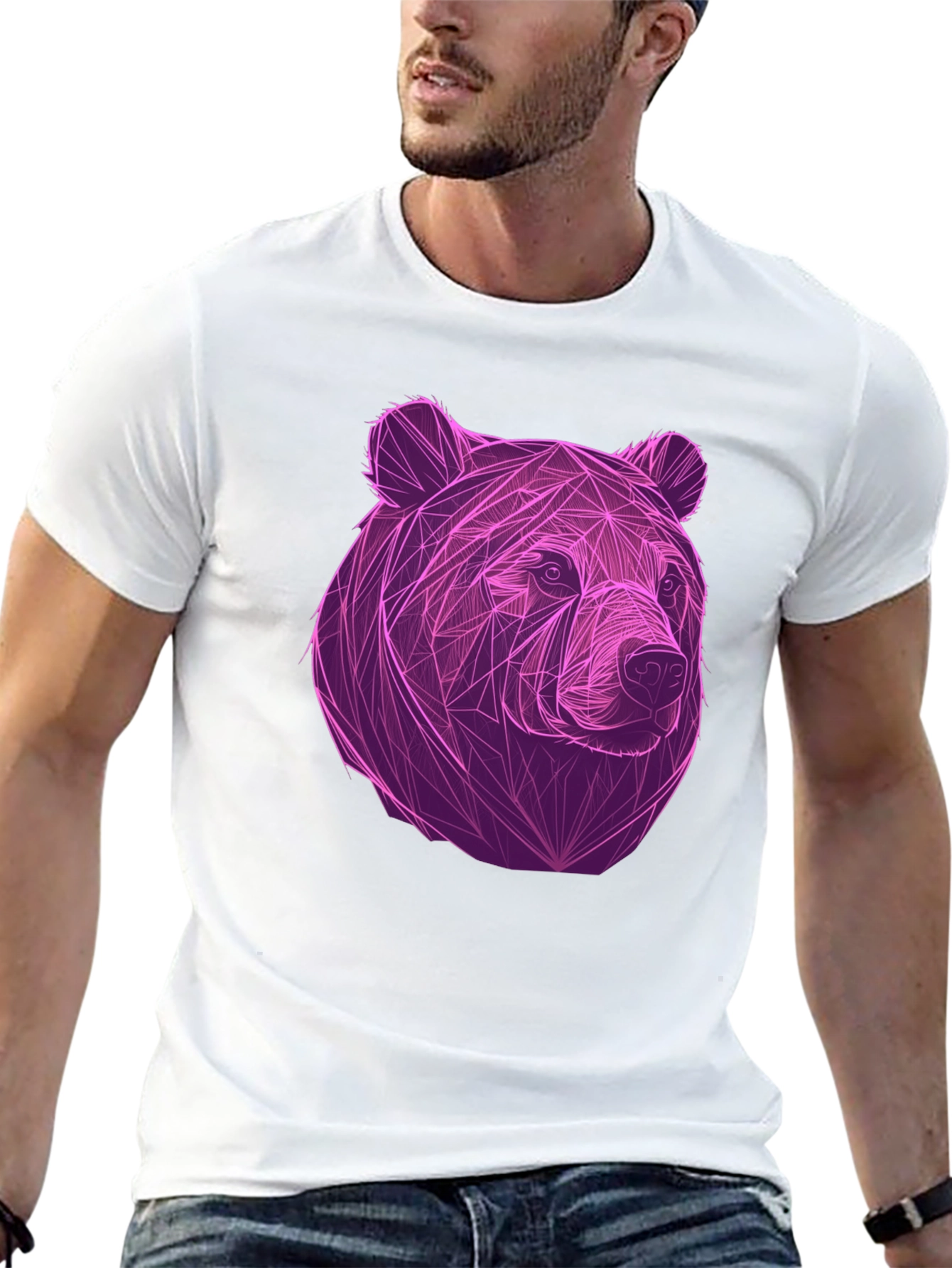 Geometric Bear Graphic Tee - Cool Mens Black T-Shirt