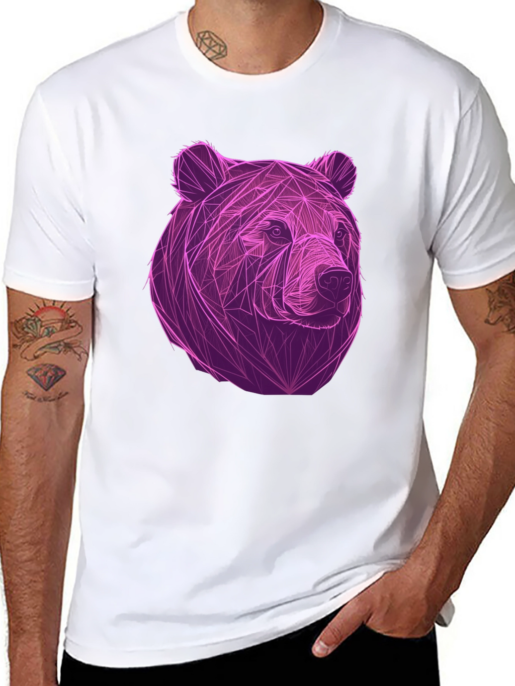 Geometric Bear Graphic Tee - Cool Mens Black T-Shirt