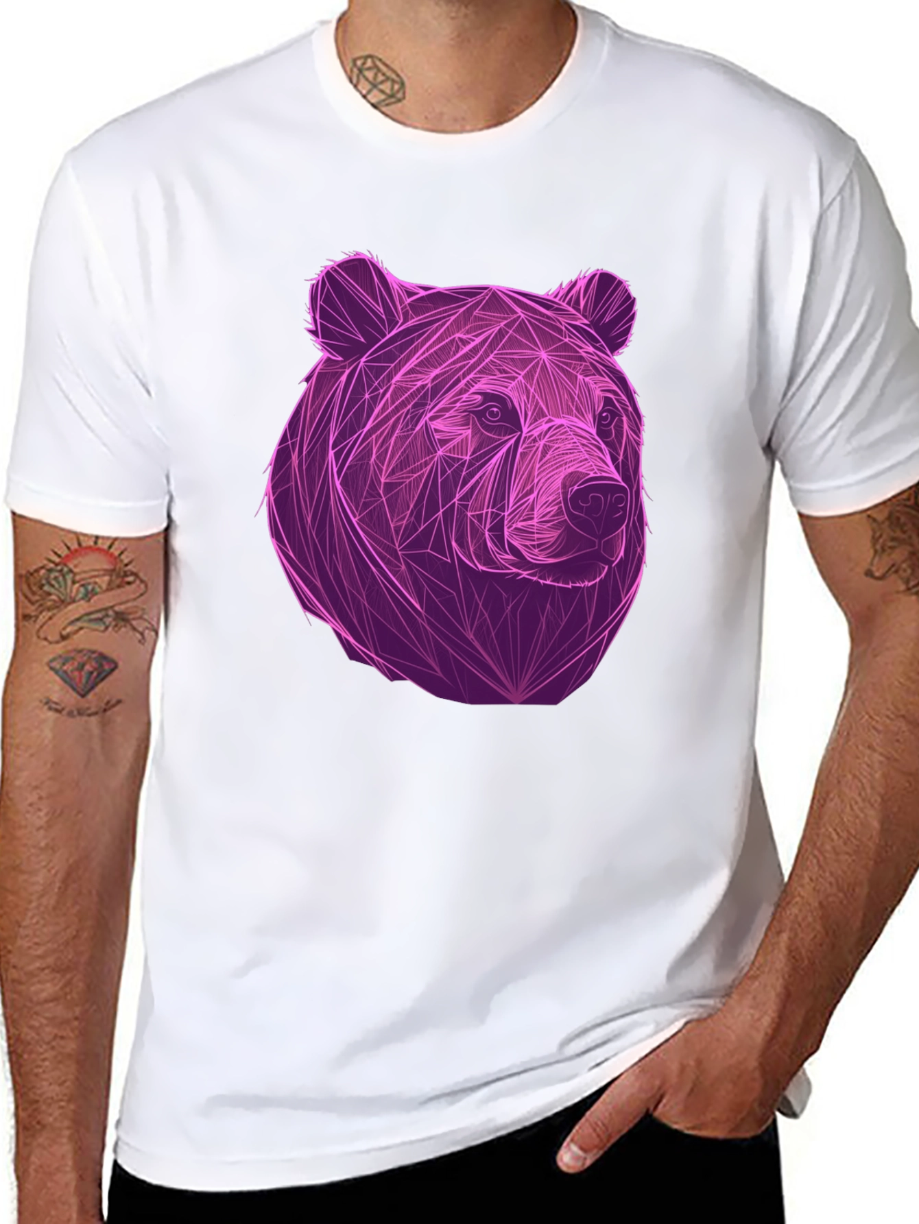 Geometric Bear Graphic Tee - Cool Mens Black T-Shirt