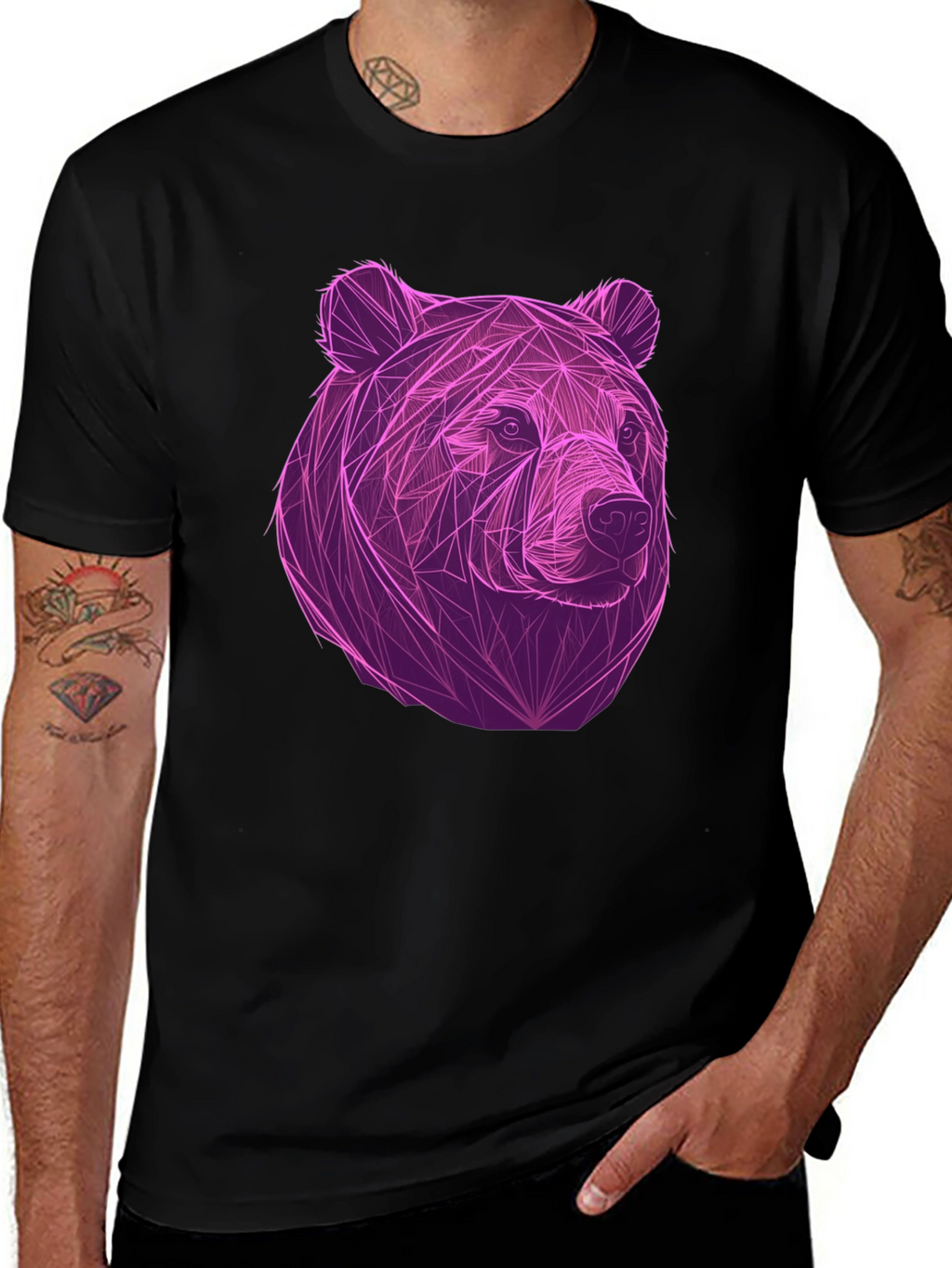 Geometric Bear Graphic Tee - Cool Mens Black T-Shirt
