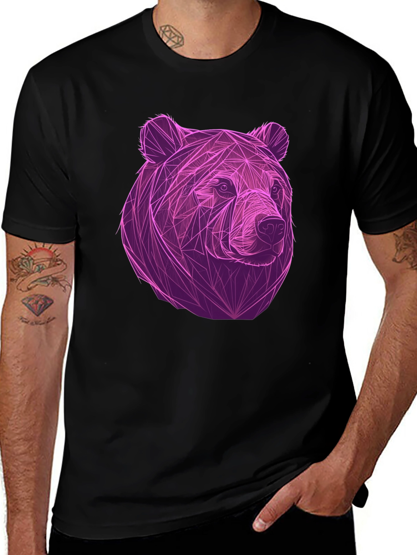 Geometric Bear Graphic Tee - Cool Mens Black T-Shirt