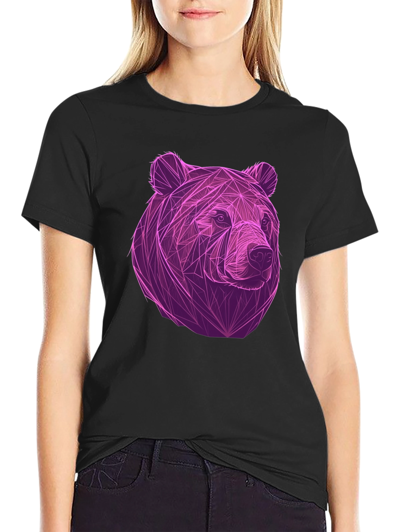 Geometric Bear Graphic Tee - Cool Mens Black T-Shirt