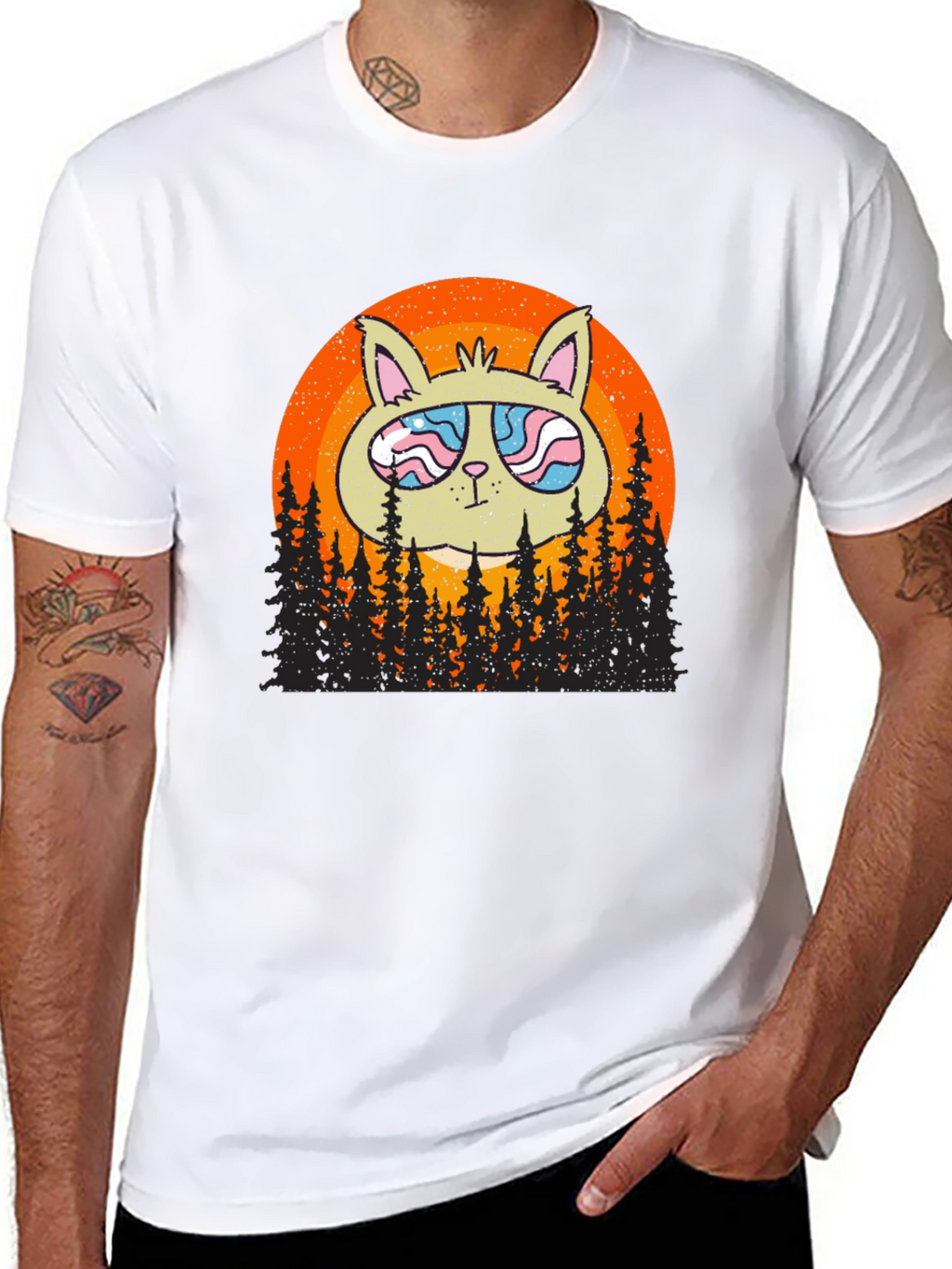 Cool Cat Sunset Graphic T-Shirt