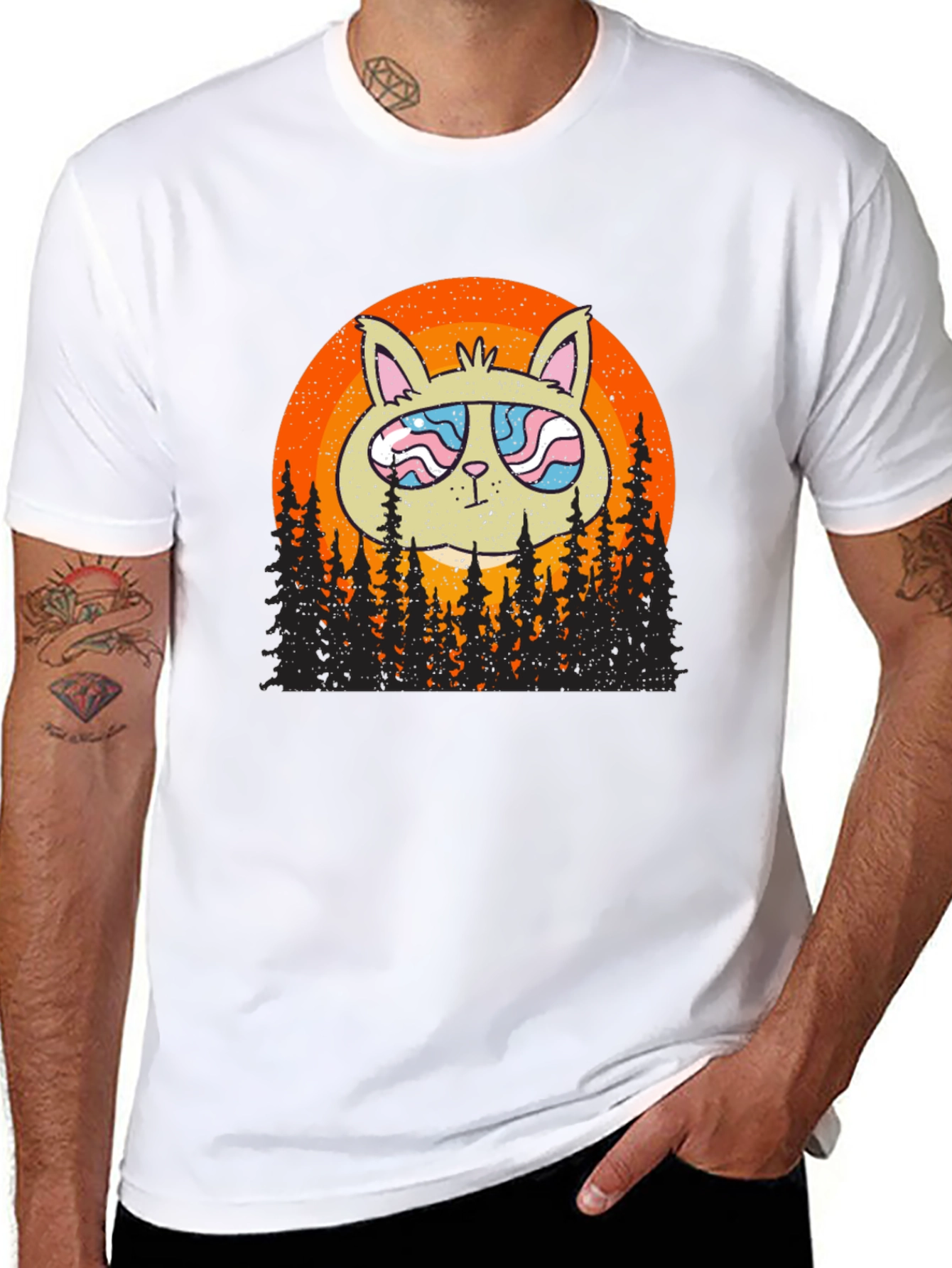 Cool Cat Sunset Graphic T-Shirt