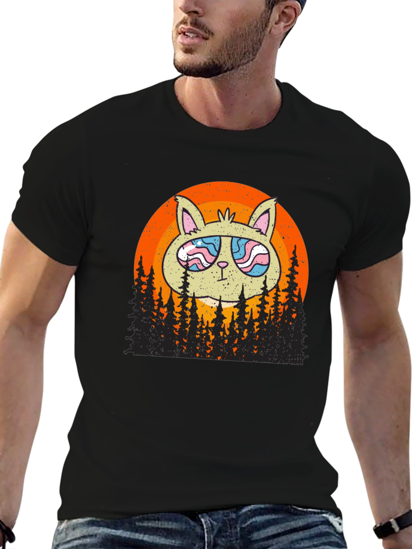 Cool Cat Sunset Graphic T-Shirt