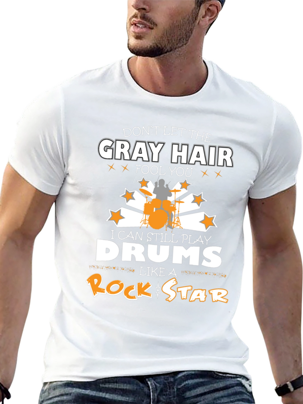 Funny Drummer T-Shirt: Gray Hair Rock Star