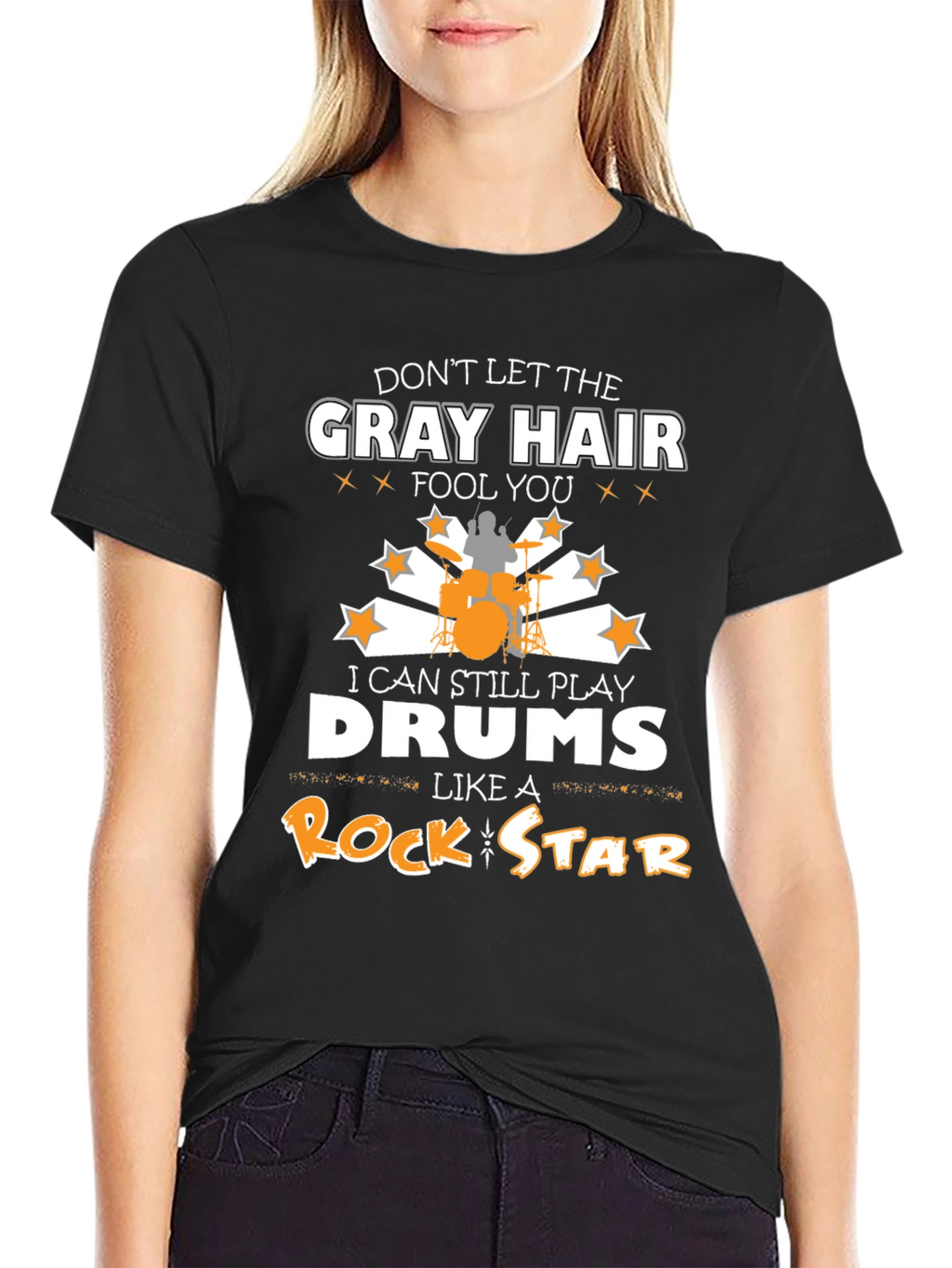Funny Drummer T-Shirt: Gray Hair Rock Star