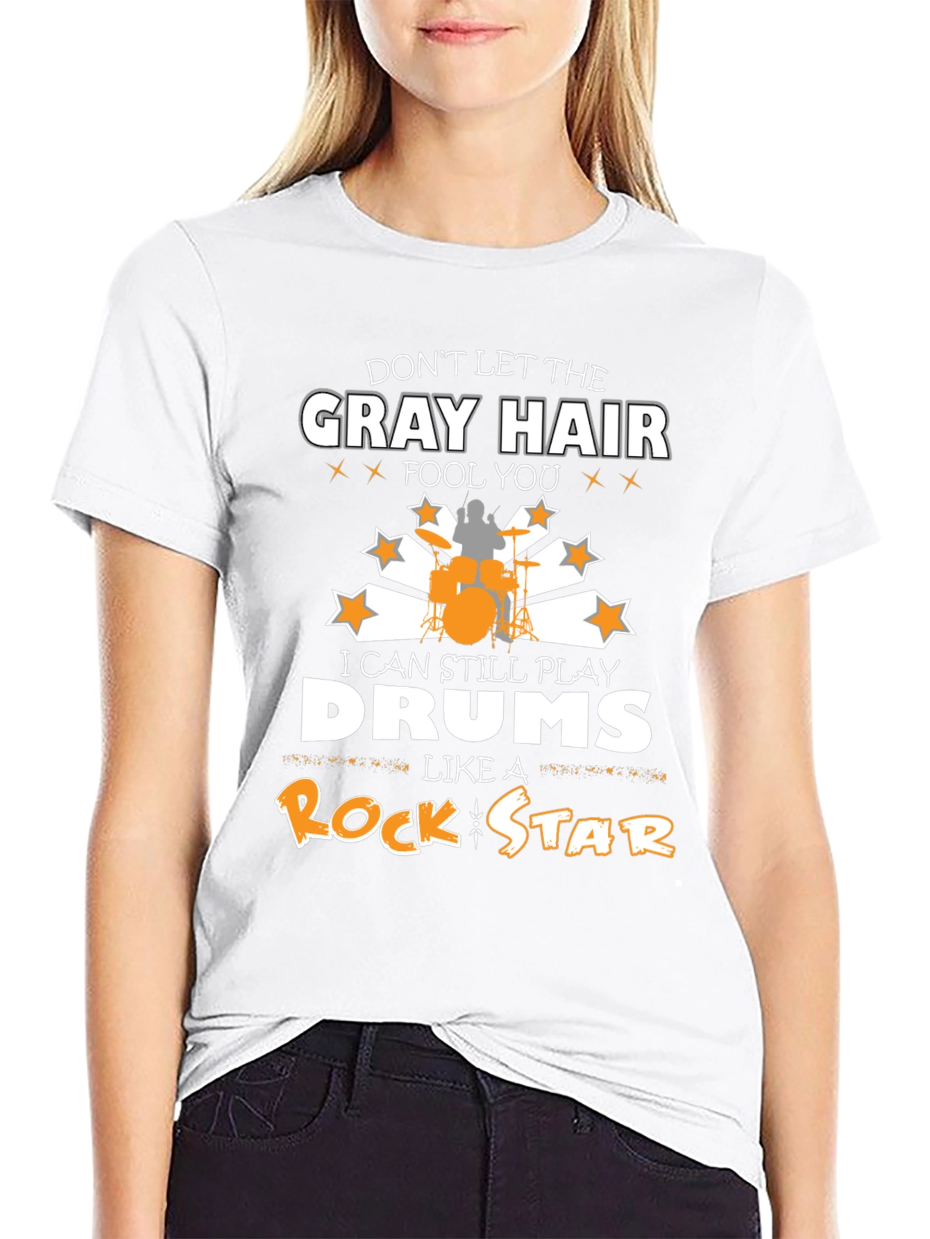 Funny Drummer T-Shirt: Gray Hair Rock Star