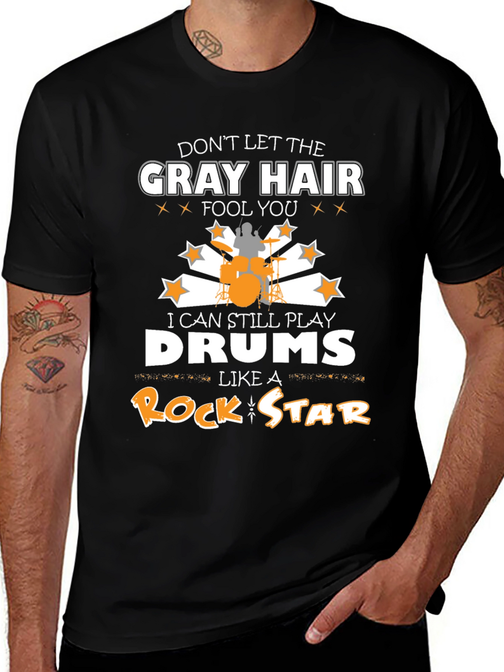 Funny Drummer T-Shirt: Gray Hair Rock Star