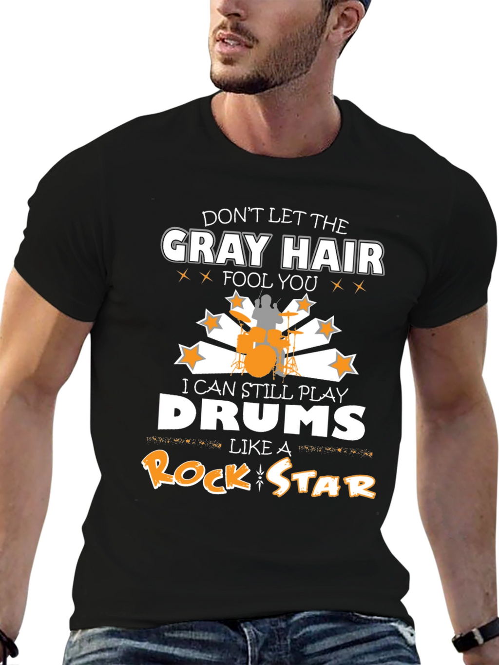Funny Drummer T-Shirt: Gray Hair Rock Star
