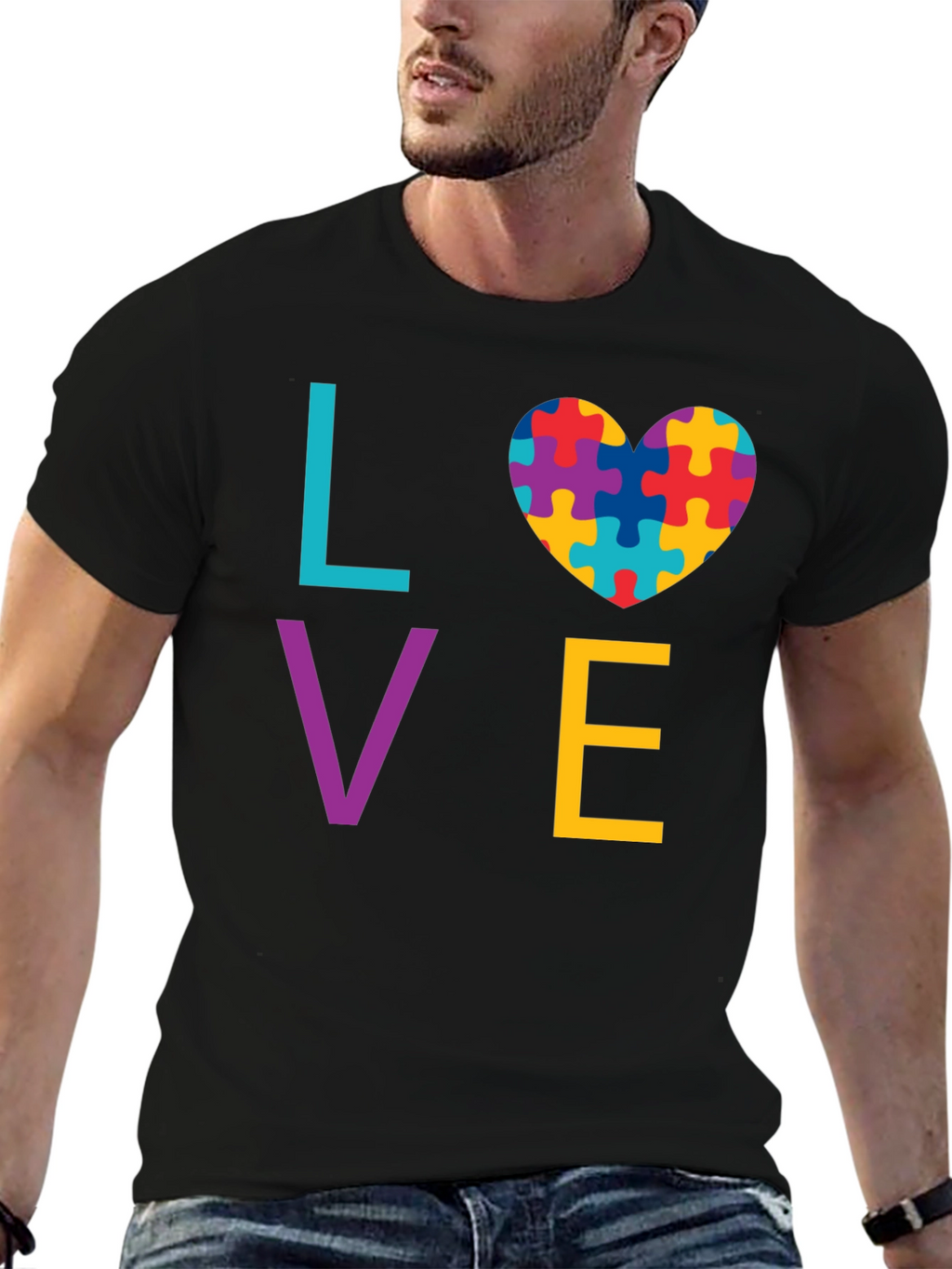 Autism Awareness LOVE T-Shirt - Puzzle Heart Design