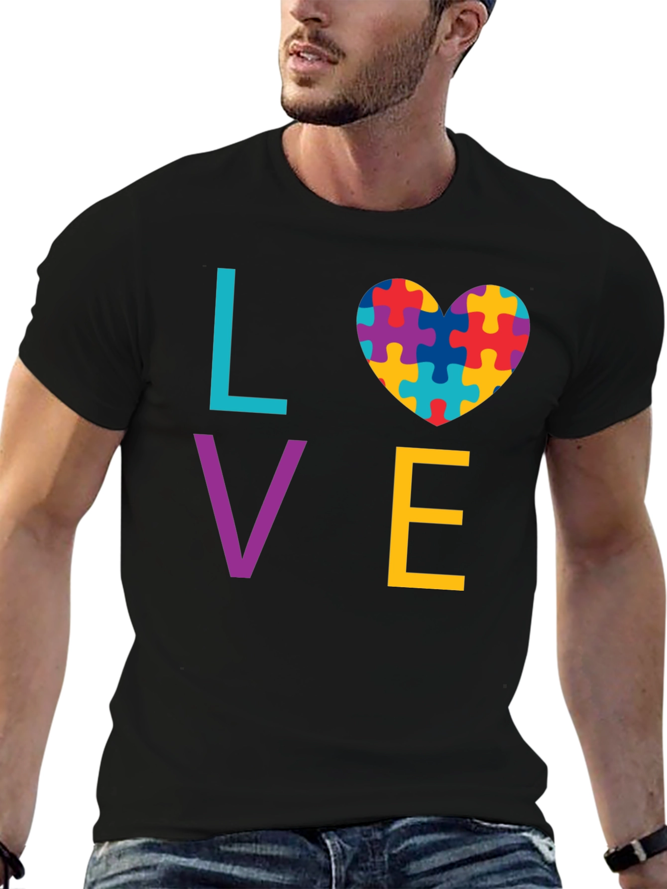 Autism Awareness LOVE T-Shirt - Puzzle Heart Design