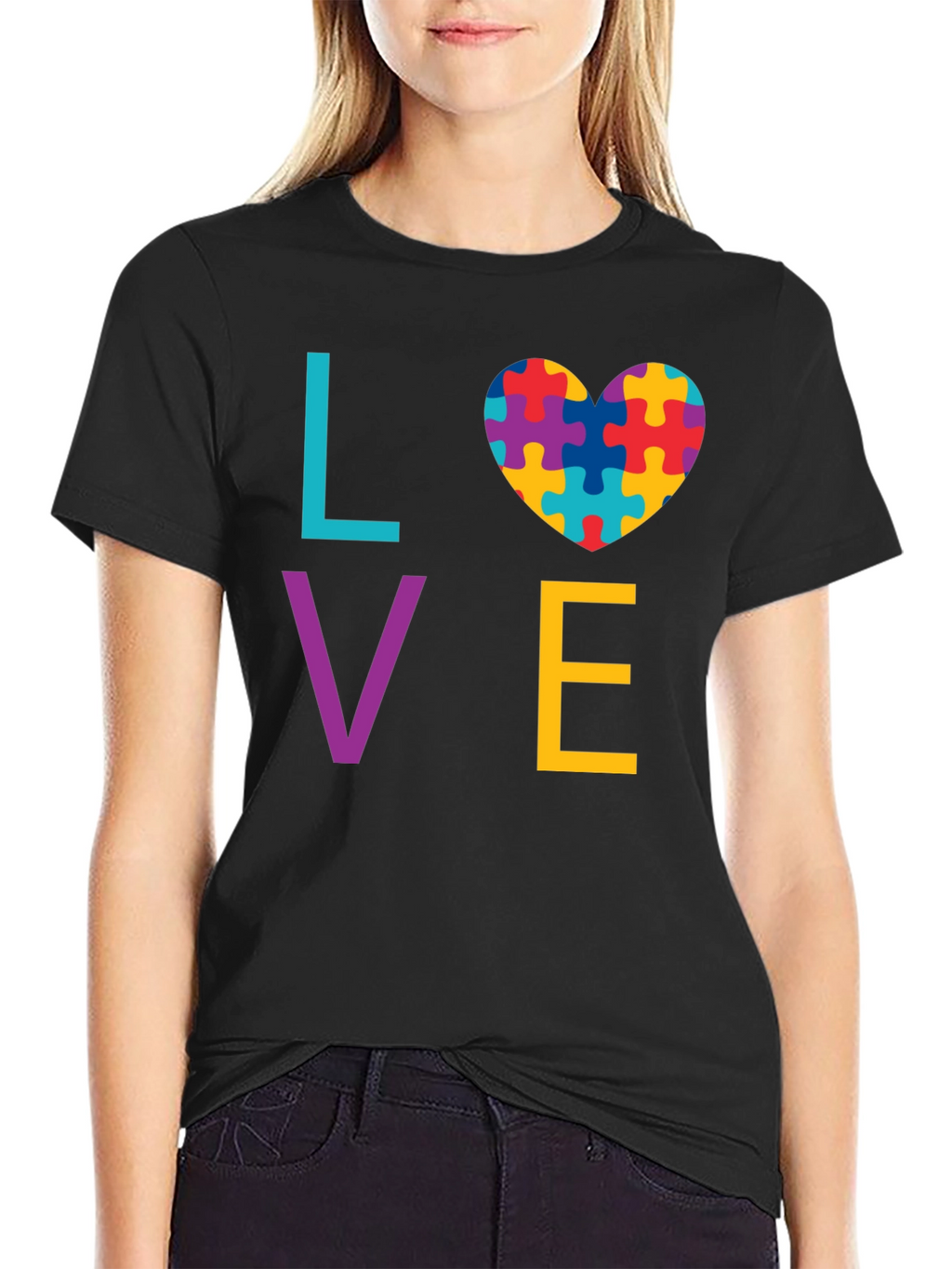 Autism Awareness LOVE T-Shirt - Puzzle Heart Design