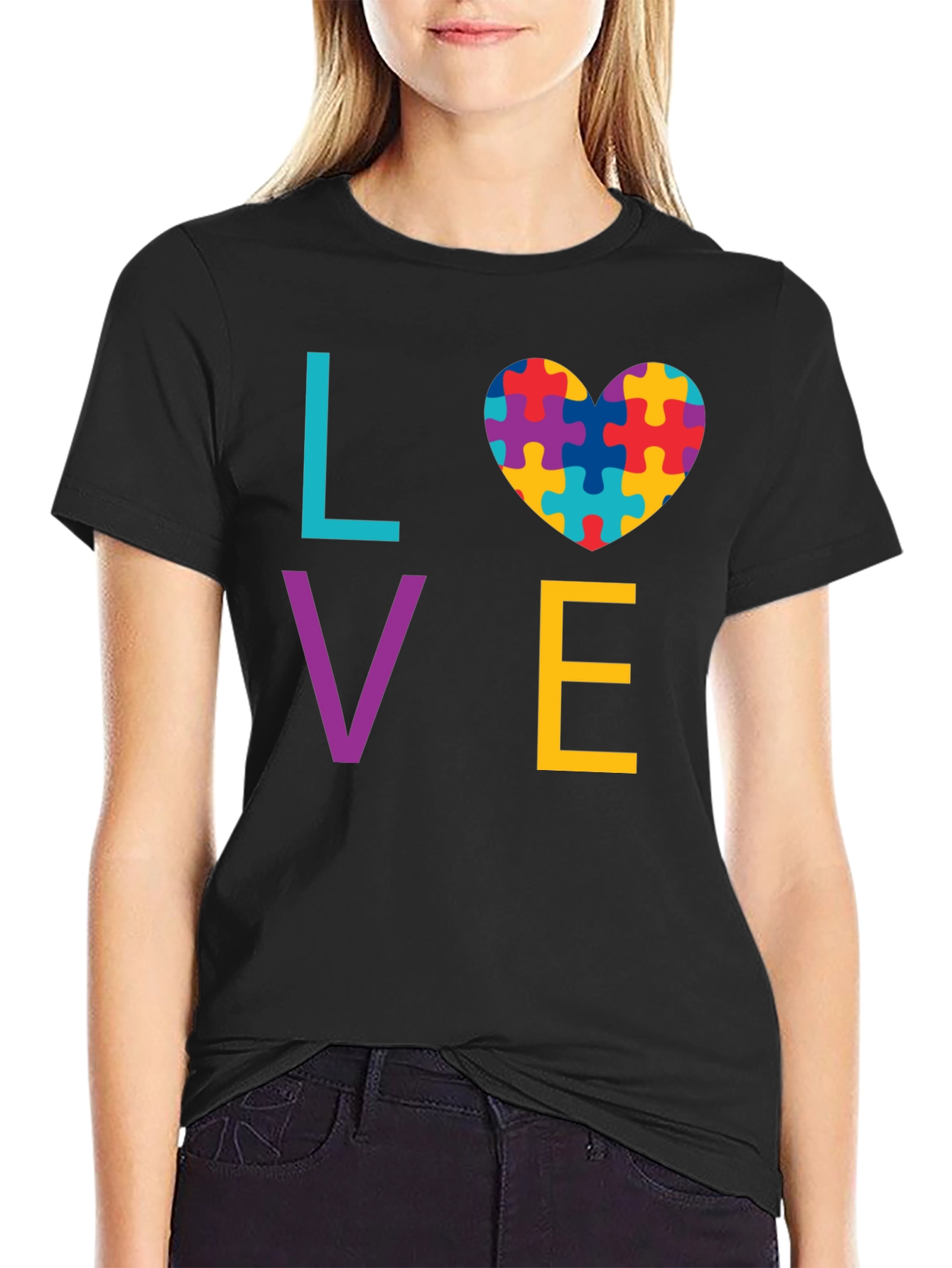 Autism Awareness LOVE T-Shirt - Puzzle Heart Design