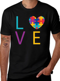 Autism Awareness LOVE T-Shirt - Puzzle Heart Design