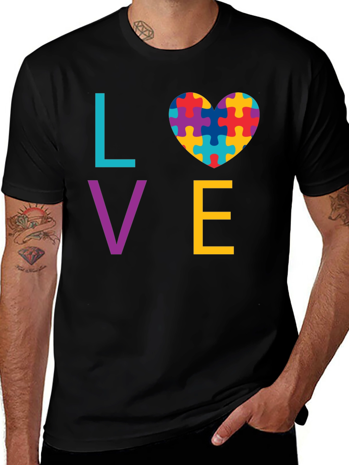 Autism Awareness LOVE T-Shirt - Puzzle Heart Design