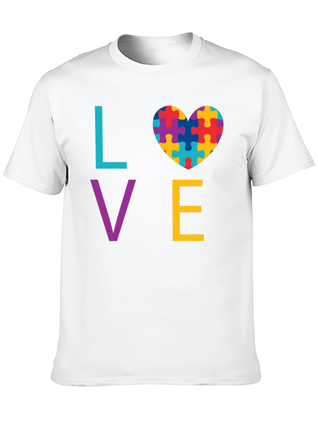 Autism Awareness LOVE T-Shirt - Puzzle Heart Design