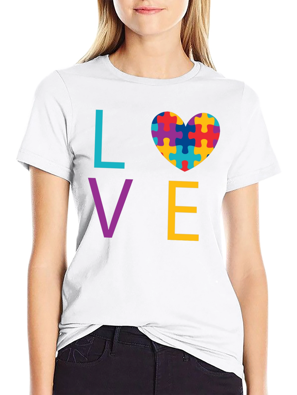 Autism Awareness LOVE T-Shirt - Puzzle Heart Design