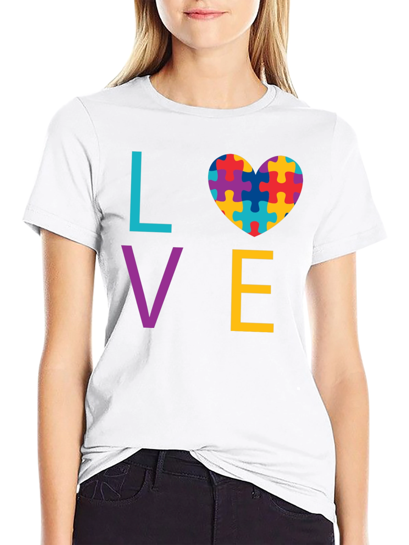 Autism Awareness LOVE T-Shirt - Puzzle Heart Design