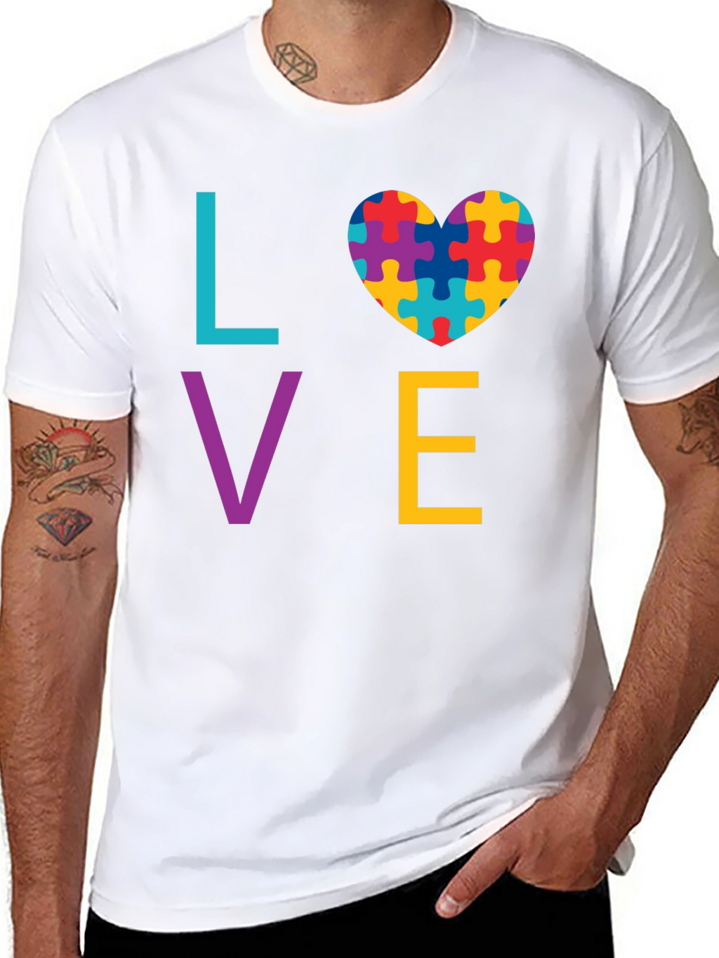 Autism Awareness LOVE T-Shirt - Puzzle Heart Design